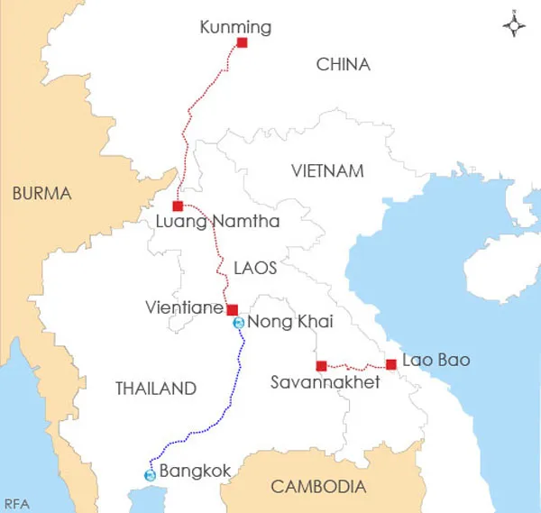 ラオス首都ビエンチャンとタイのバンコクが開通し、タイから中国まで鉄道が繋がります